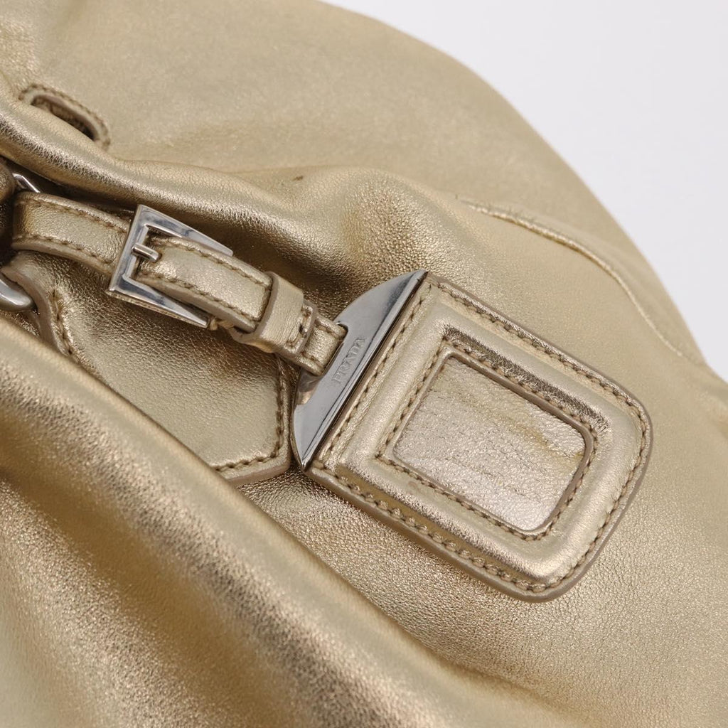 PRADA Tote Bag Leather Gold Silver Auth 207552A