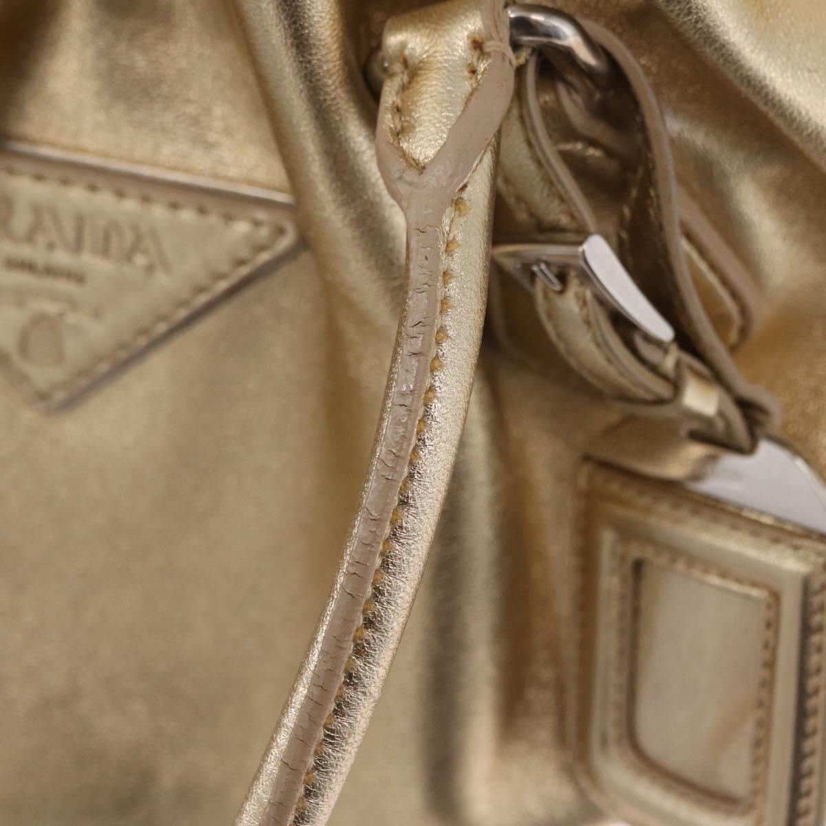 PRADA Tote Bag Leather Gold Silver Auth 207552A