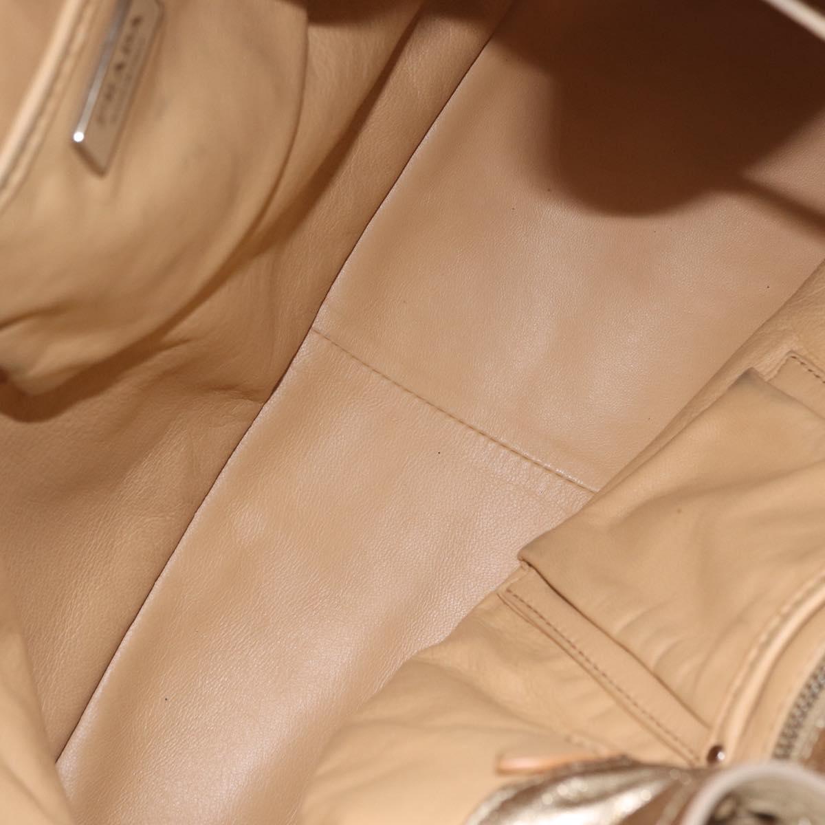PRADA Tote Bag Leather Gold Silver Auth 207552A