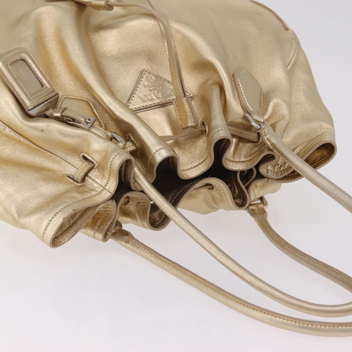 PRADA Tote Bag Leather Gold Silver Auth 207552A