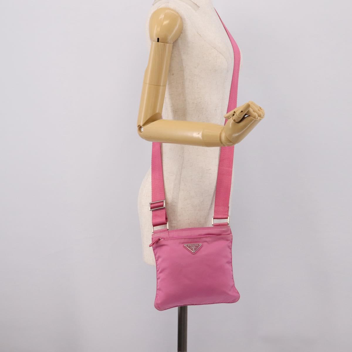 PRADA Shoulder Bag Nylon Pink Silver Auth 207599A