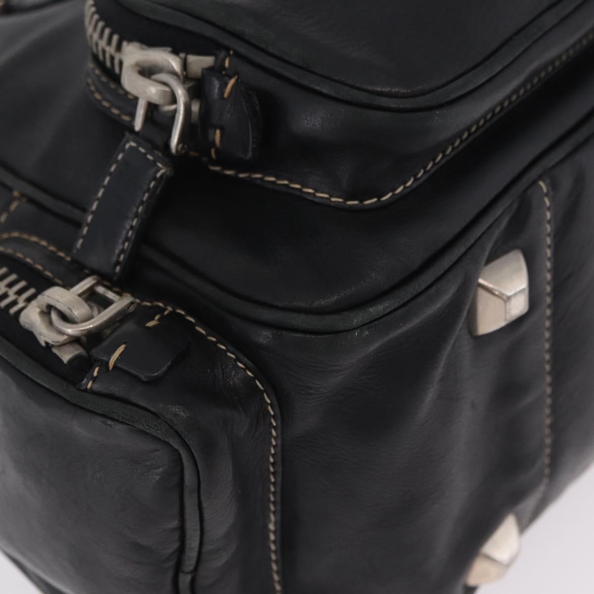 PRADA Hand Bag Leather Black Silver Auth 207680