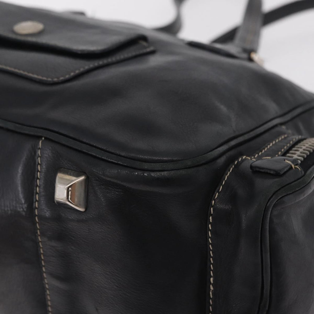 PRADA Hand Bag Leather Black Silver Auth 207680