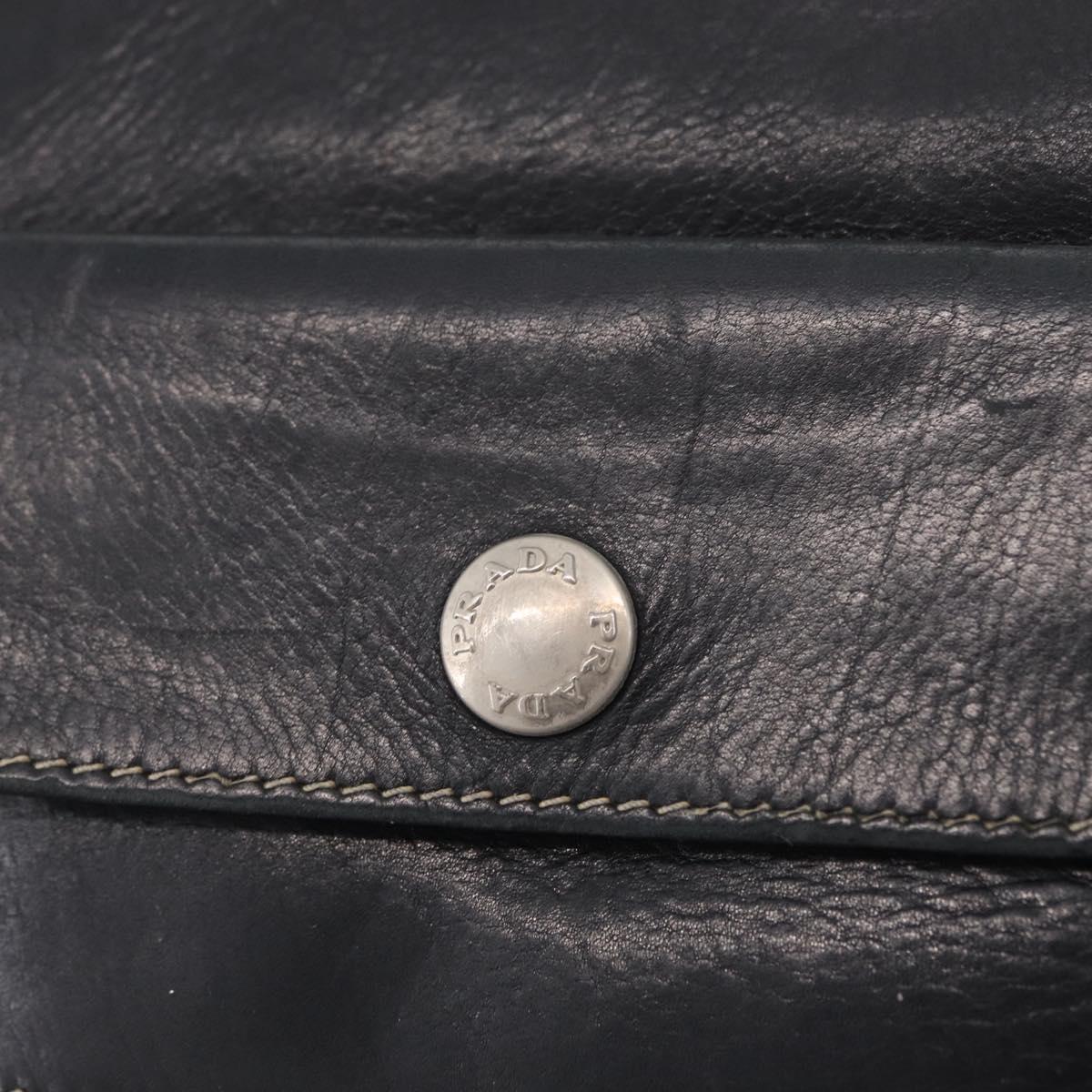 PRADA Hand Bag Leather Black Silver Auth 207680
