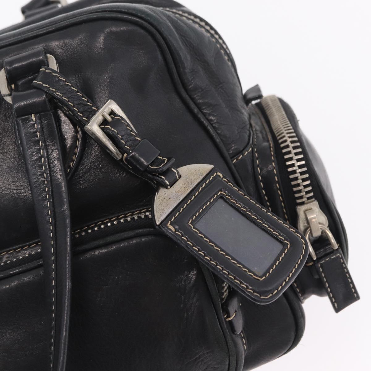 PRADA Hand Bag Leather Black Silver Auth 207680