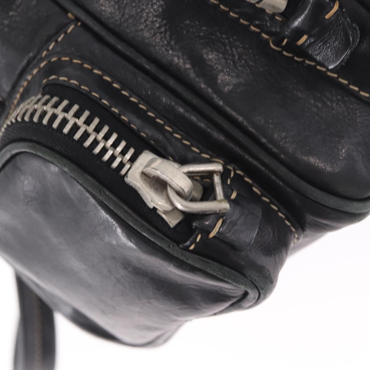 PRADA Hand Bag Leather Black Silver Auth 207680