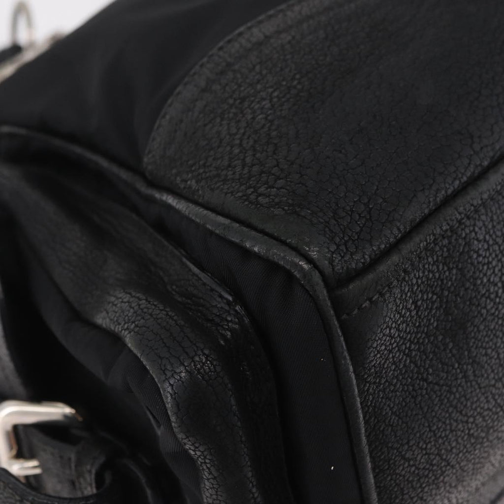 PRADA Tote Bag Nylon Black Silver Auth 207682