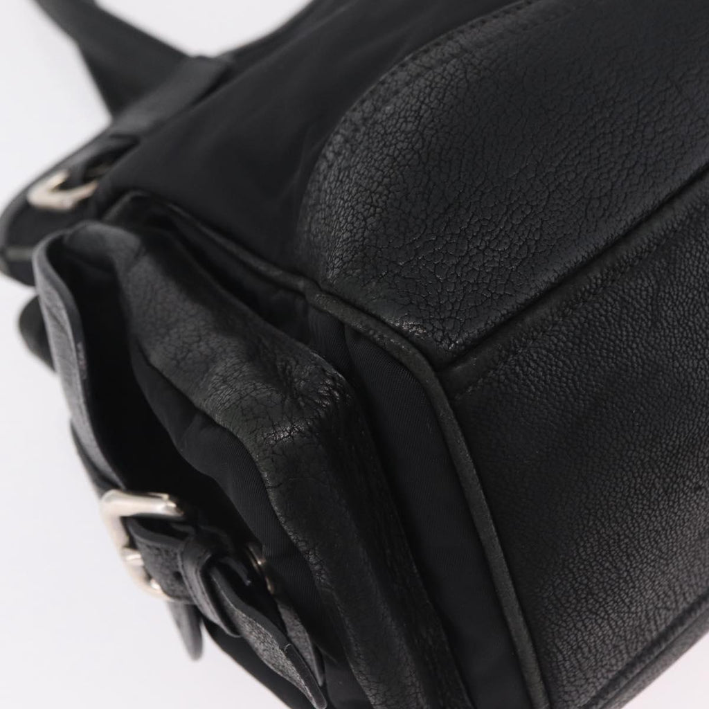 PRADA Tote Bag Nylon Black Silver Auth 207682