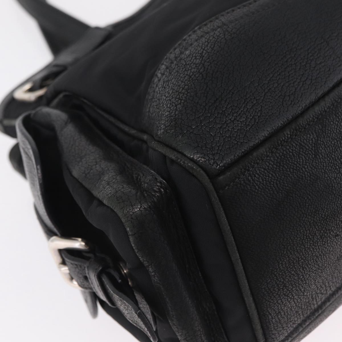 PRADA Tote Bag Nylon Black Silver Auth 207682