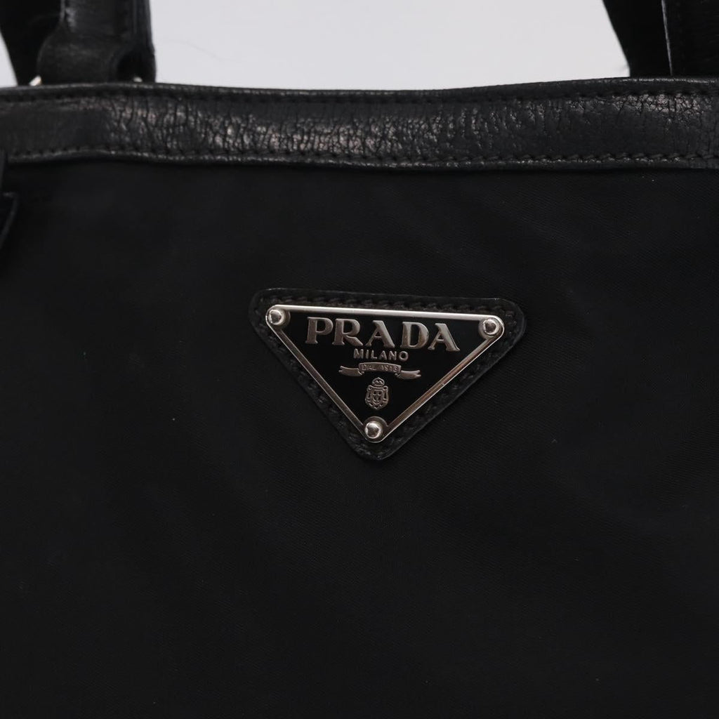 PRADA Tote Bag Nylon Black Silver Auth 207682