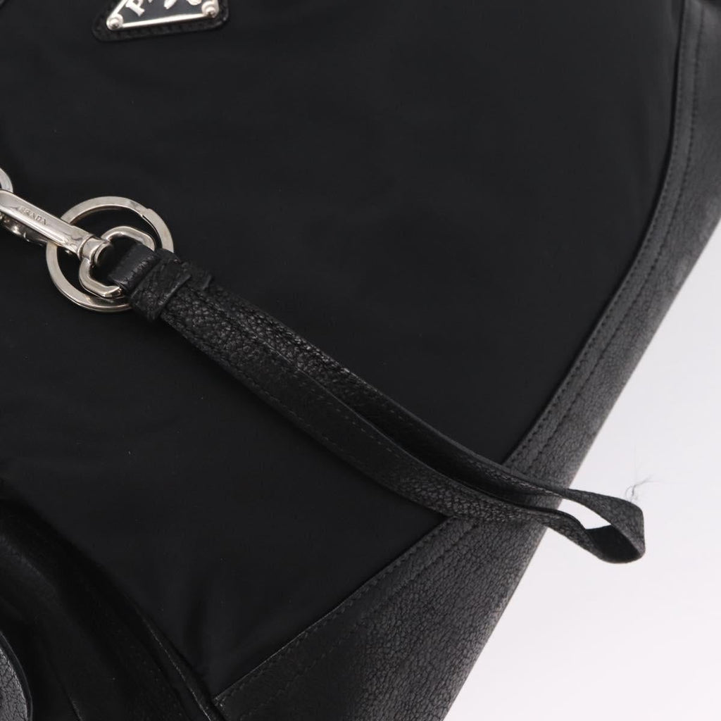 PRADA Tote Bag Nylon Black Silver Auth 207682
