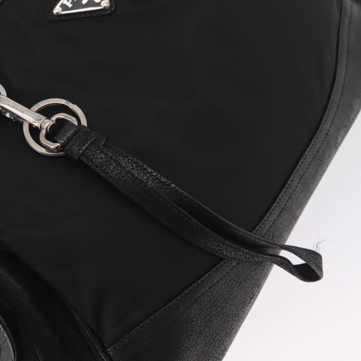 PRADA Tote Bag Nylon Black Silver Auth 207682