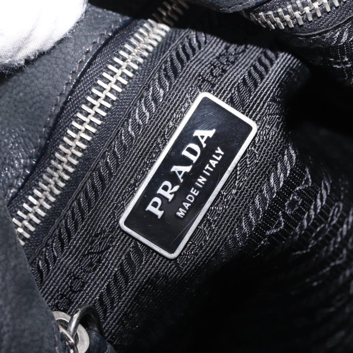 PRADA Tote Bag Nylon Black Silver Auth 207682