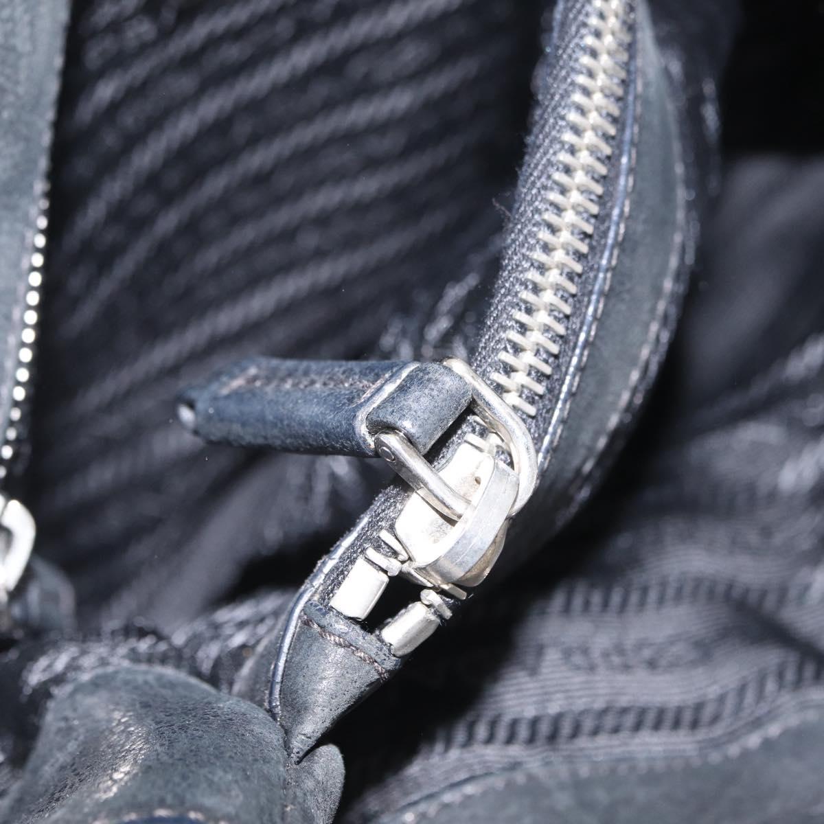 PRADA Tote Bag Nylon Black Silver Auth 207682