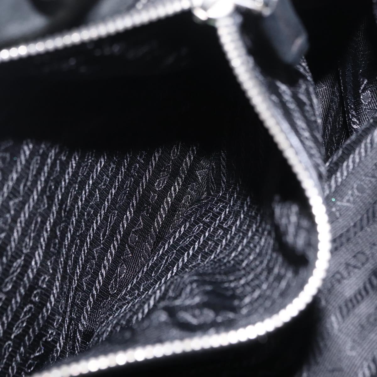 PRADA Tote Bag Nylon Black Silver Auth 207682