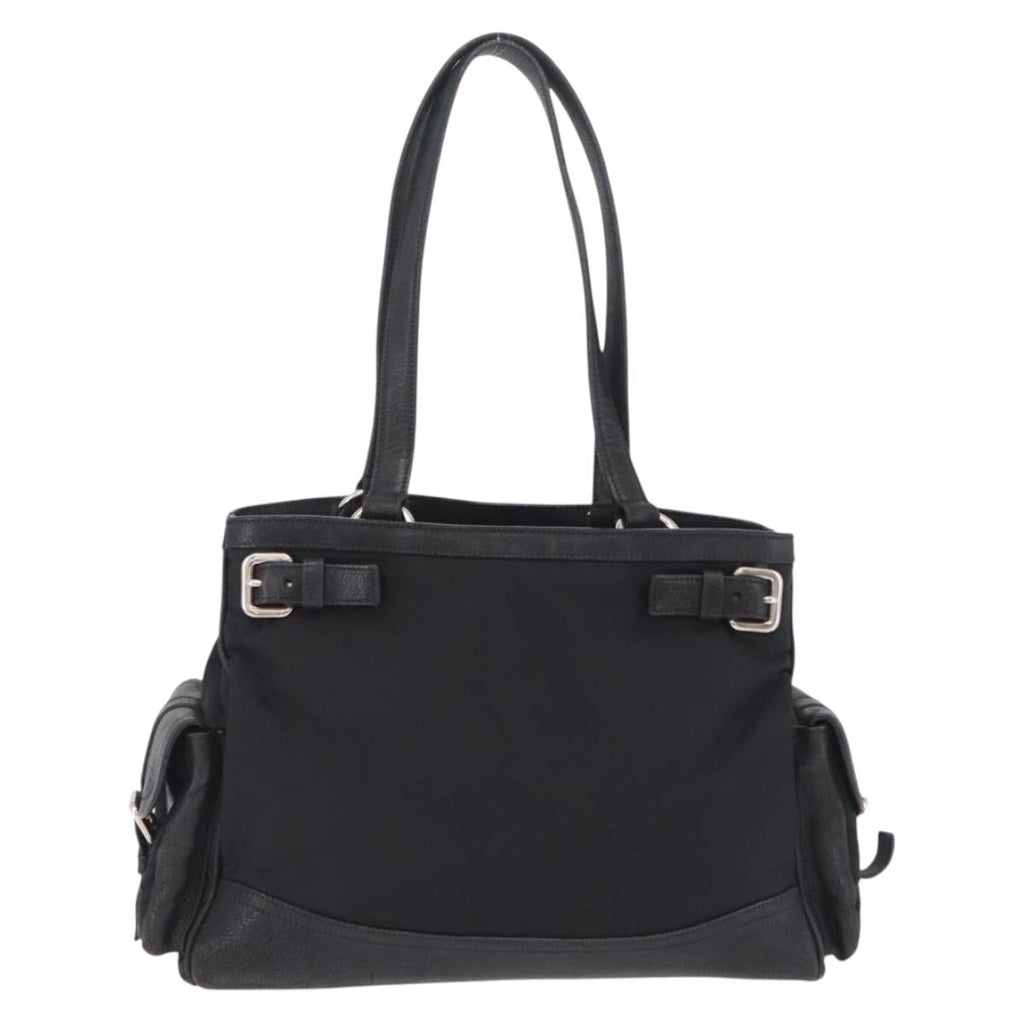 PRADA Tote Bag Nylon Black Silver Auth 207682