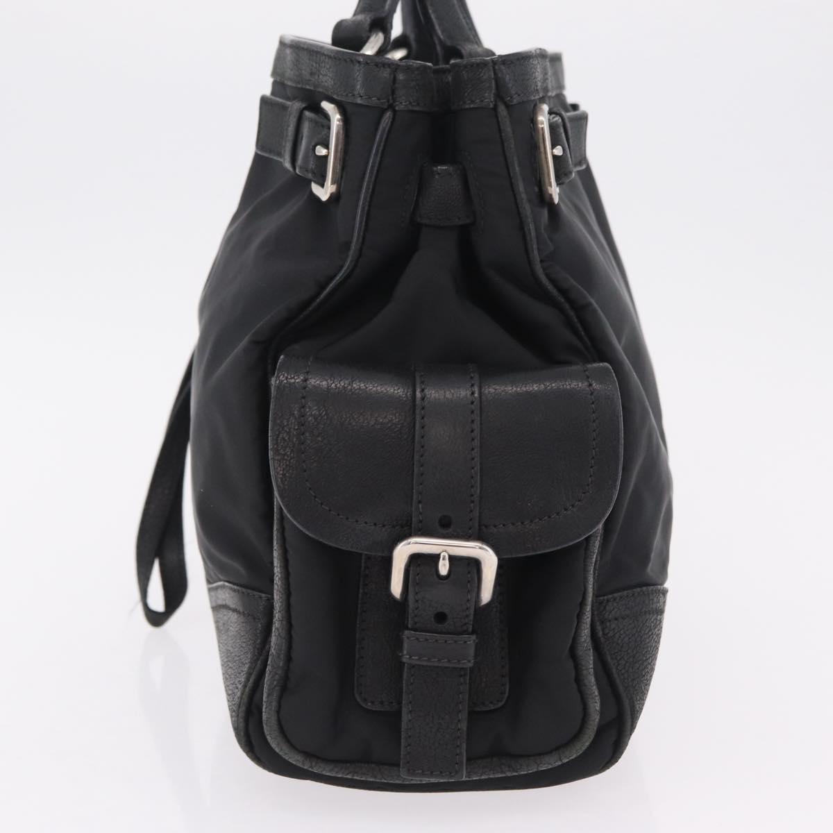 PRADA Tote Bag Nylon Black Silver Auth 207682