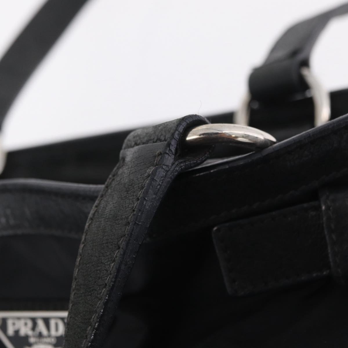 PRADA Tote Bag Nylon Black Silver Auth 207682