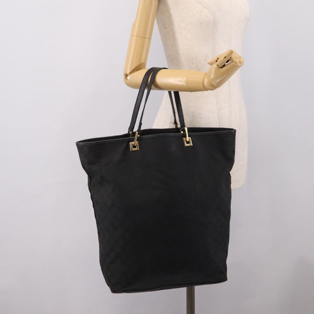 GUCCI GG Canvas Hand Bag Black Gold Tone 002 1097 Auth 207751