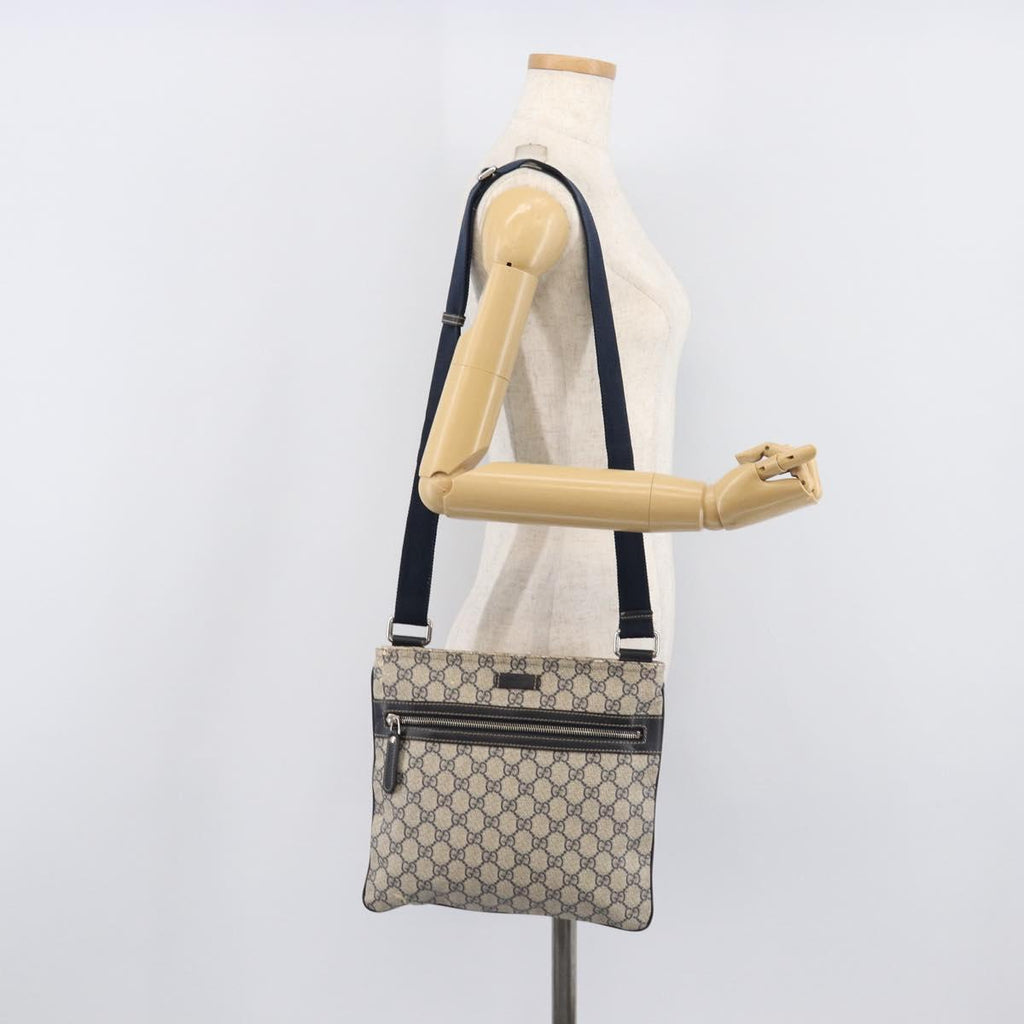 GUCCI GG Supreme Shoulder Bag PVC Navy Silver 295257 Auth 207858