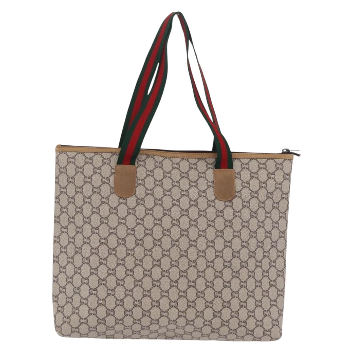 GUCCI GG Plus Supreme Web Sherry Line Tote Bag PVC Beige Gold Auth 207895