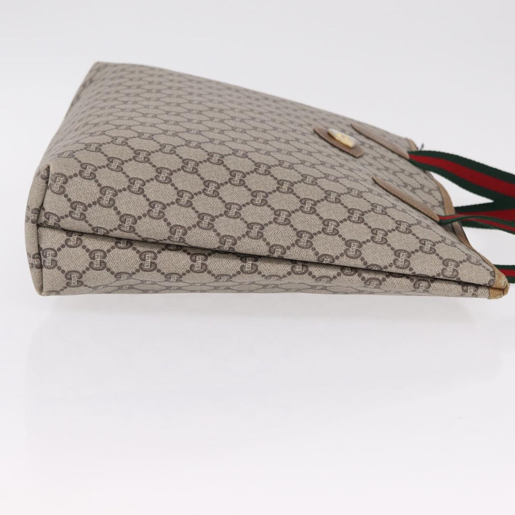 GUCCI GG Plus Supreme Web Sherry Line Tote Bag PVC Beige Gold Auth 207895