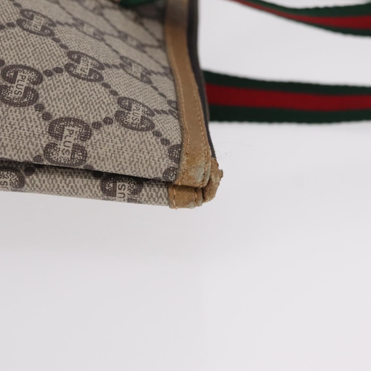 GUCCI GG Plus Supreme Web Sherry Line Tote Bag PVC Beige Gold Auth 207895