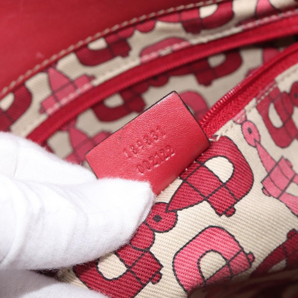 GUCCI GG Canvas Guccissima Abbey Hand Bag Leather Red Gold 189831 Auth 208023A