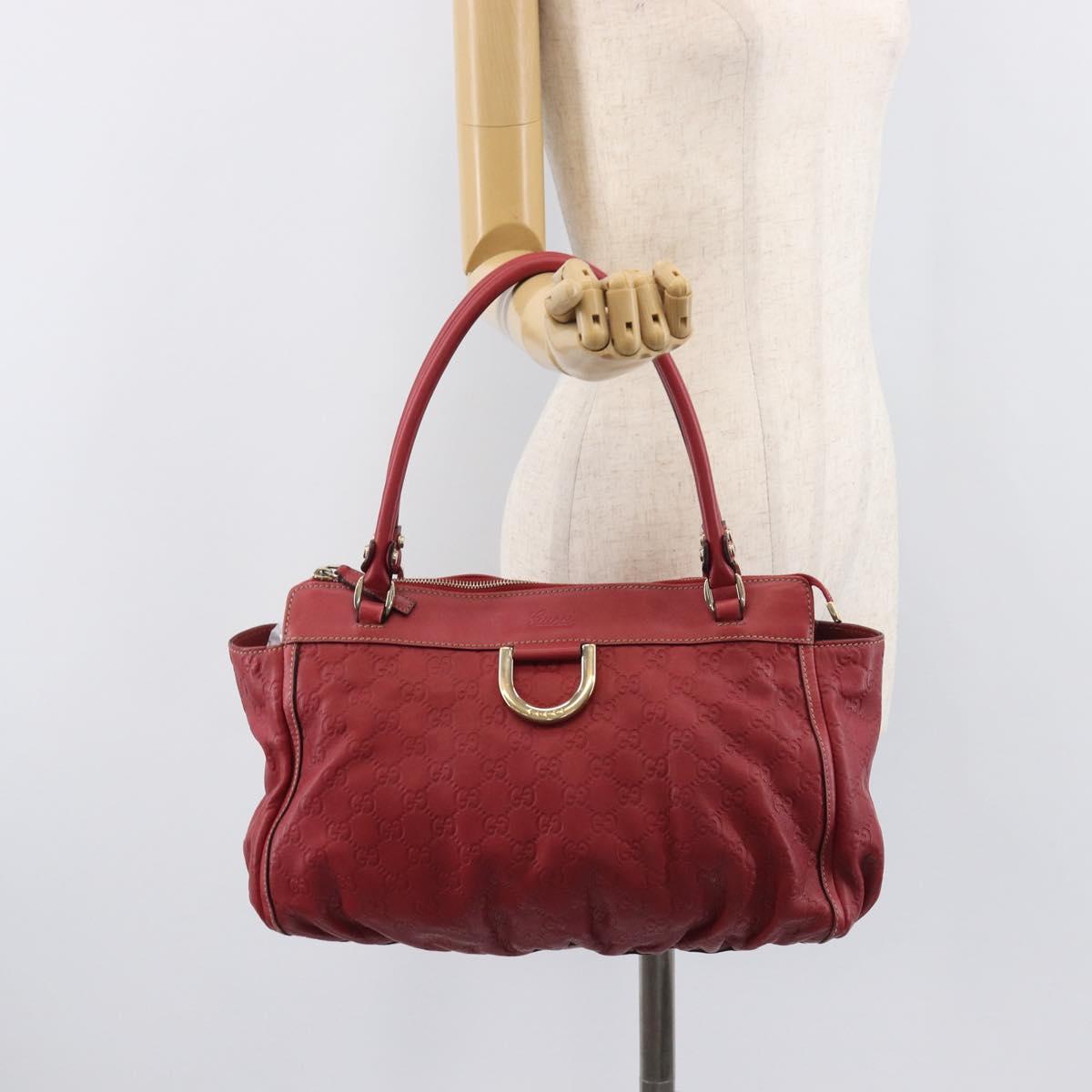 GUCCI GG Canvas Guccissima Abbey Hand Bag Leather Red Gold 189831 Auth 208023A