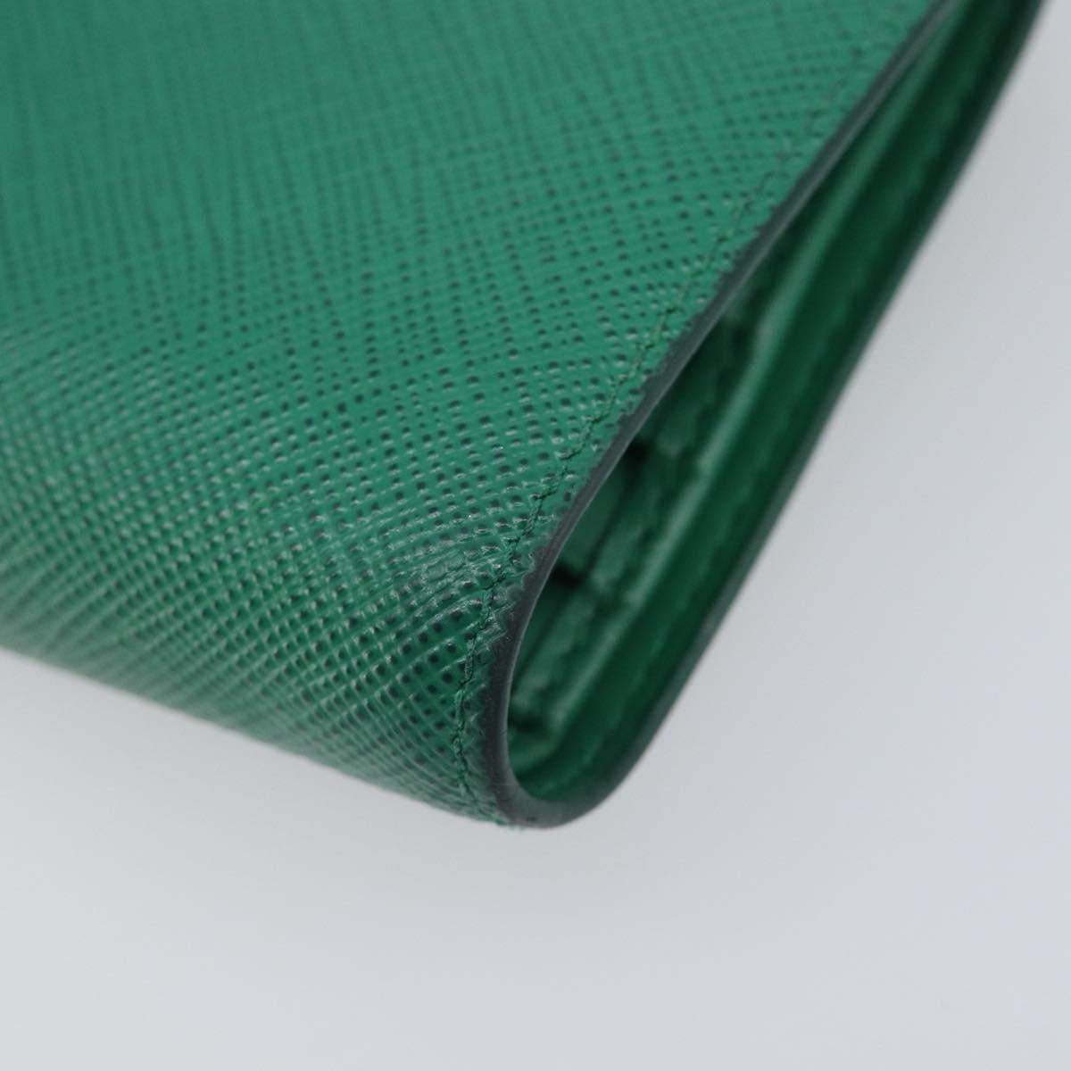 PRADA Compact Wallet Saffiano leather Green Gold Tone Auth 208099V