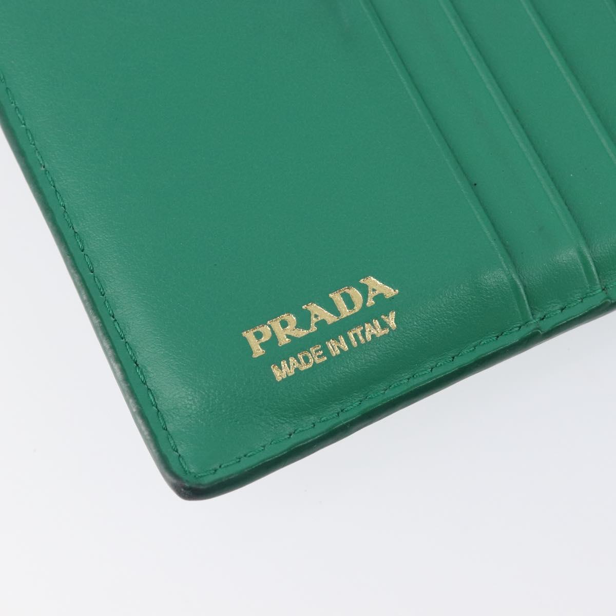 PRADA Compact Wallet Saffiano leather Green Gold Tone Auth 208099V