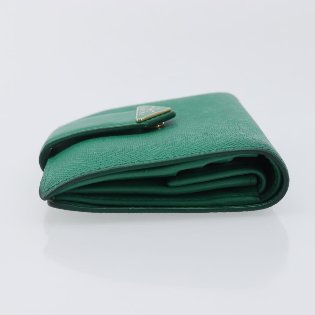 PRADA Compact Wallet Saffiano leather Green Gold Tone Auth 208099V