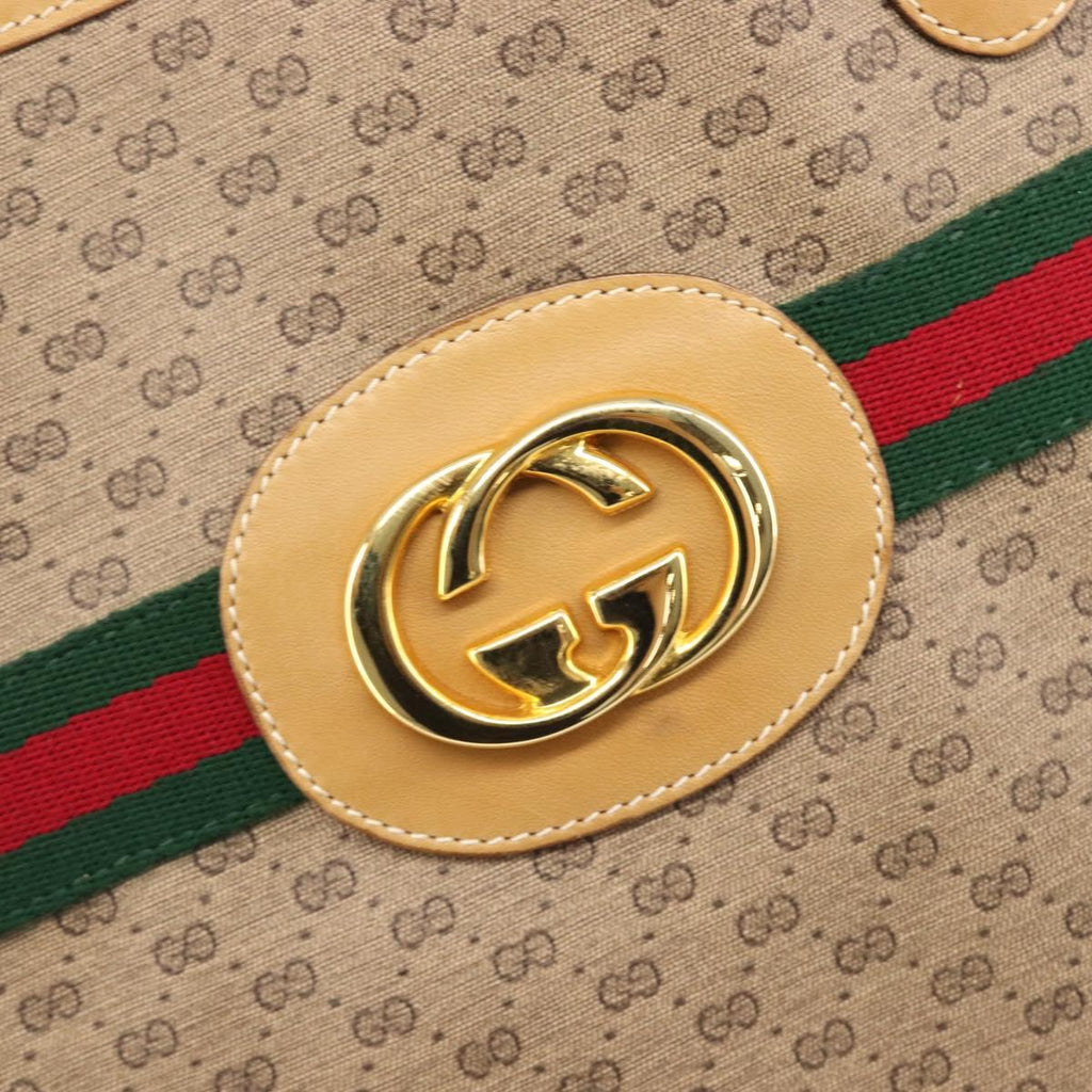 GUCCI Micro GG Web Sherry Line Tote Bag PVC Beige Gold 002 904 0131 Auth 208124