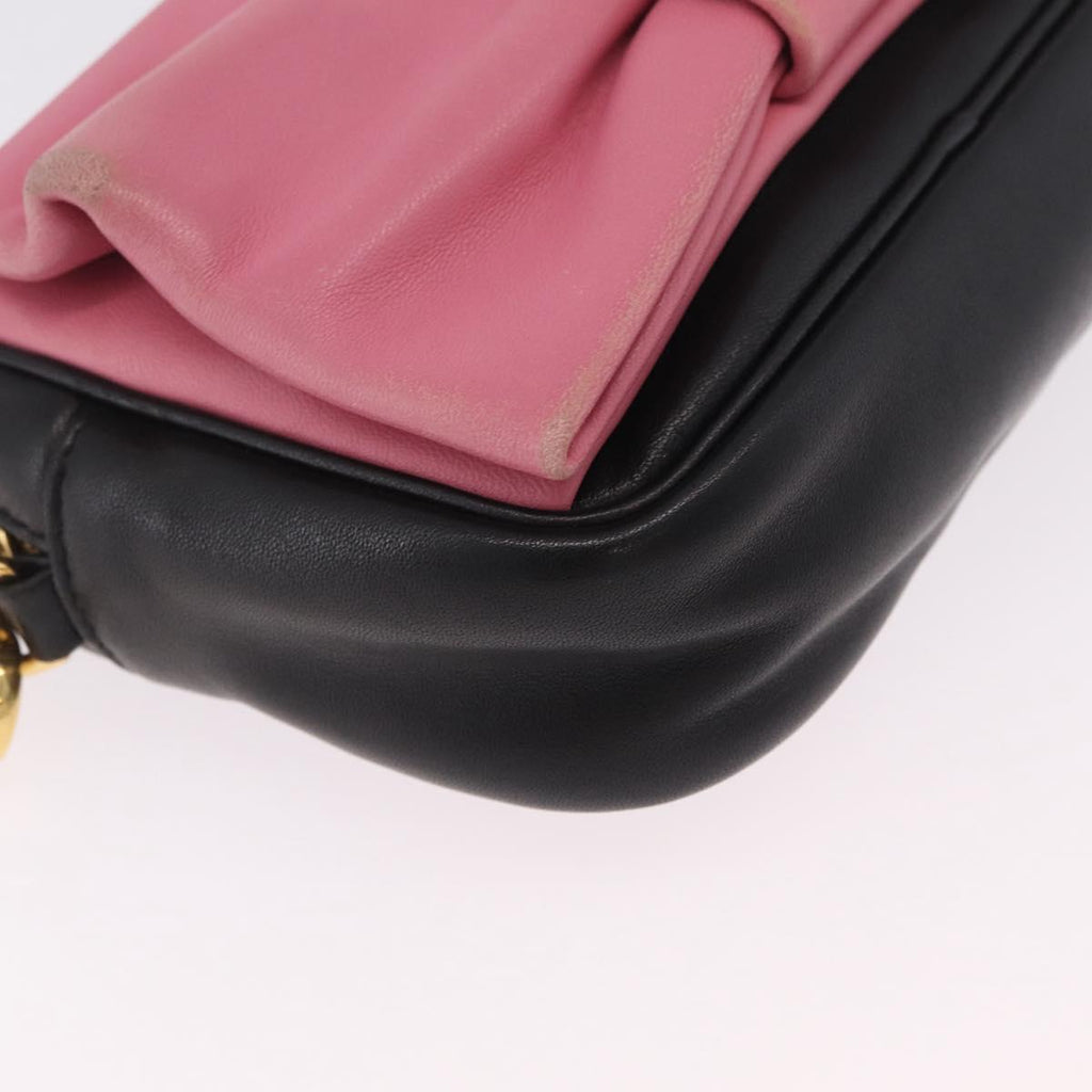PRADA Ribbon Shoulder Bag Leather Black Pink Auth 208264A