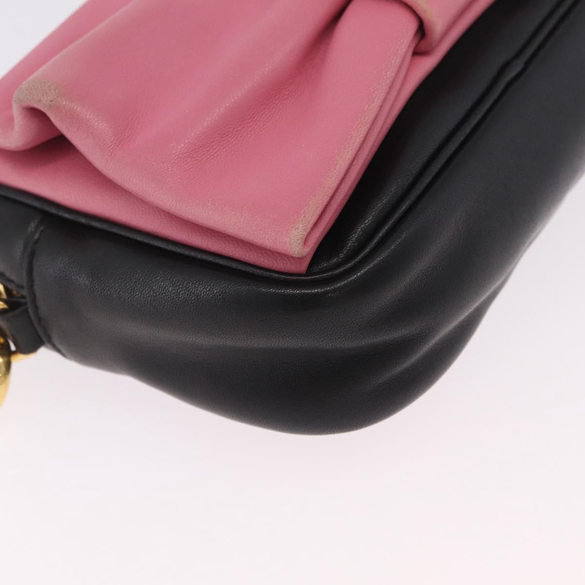PRADA Ribbon Shoulder Bag Leather Black Pink Auth 208264A