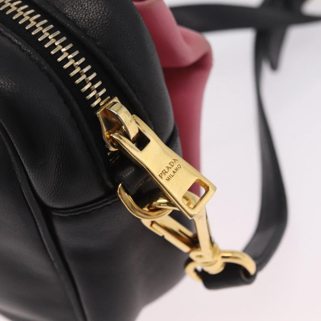 PRADA Ribbon Shoulder Bag Leather Black Pink Auth 208264A