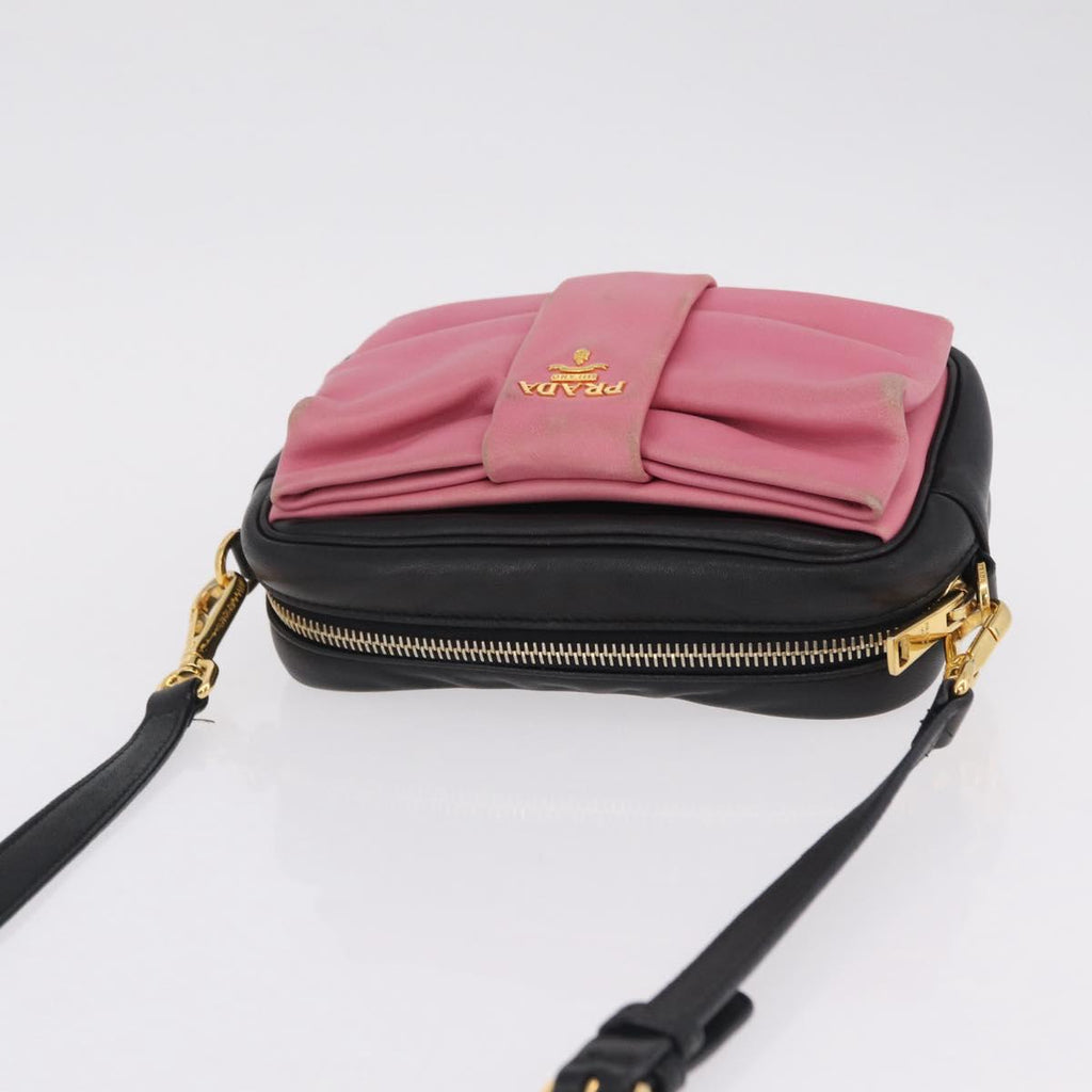 PRADA Ribbon Shoulder Bag Leather Black Pink Auth 208264A