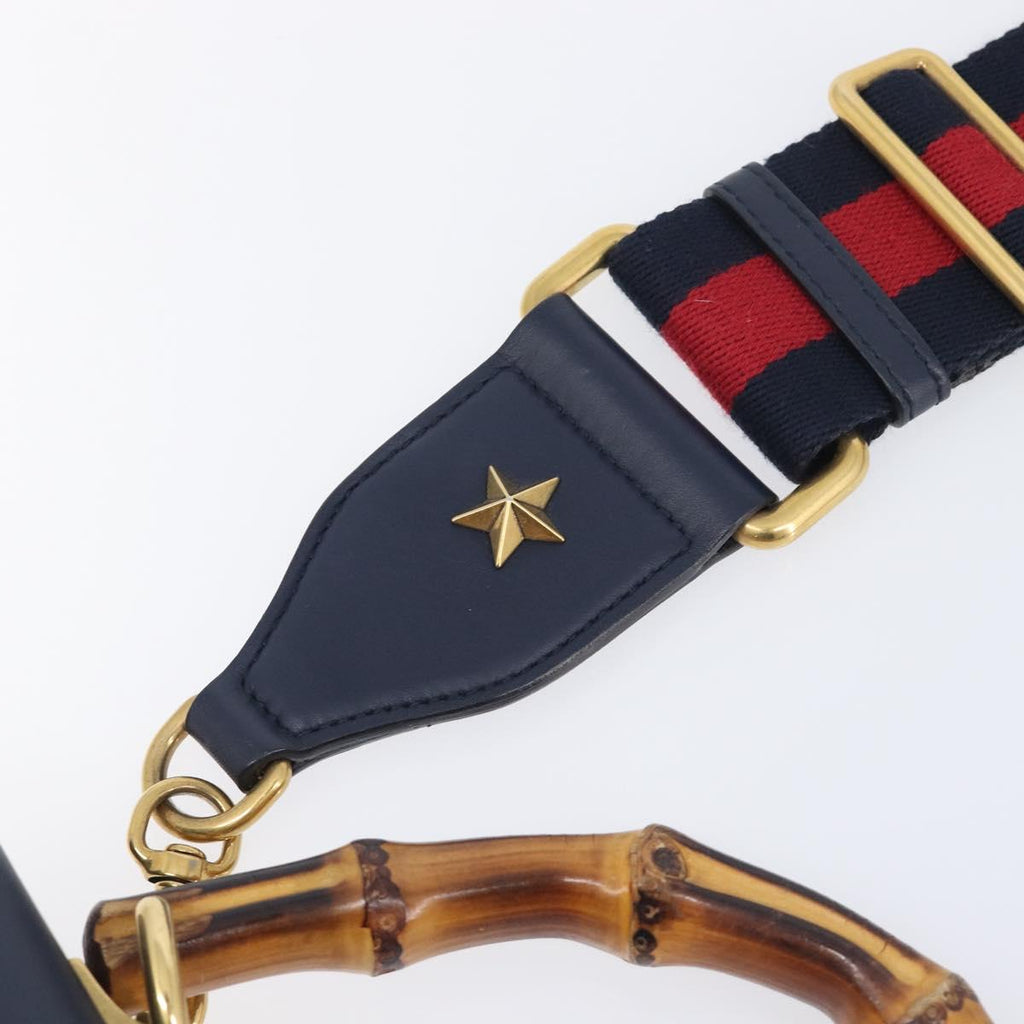 GUCCI Dionysos Bamboo Sherry Line Bag Leather 2way Navy 448075 Auth 208278M