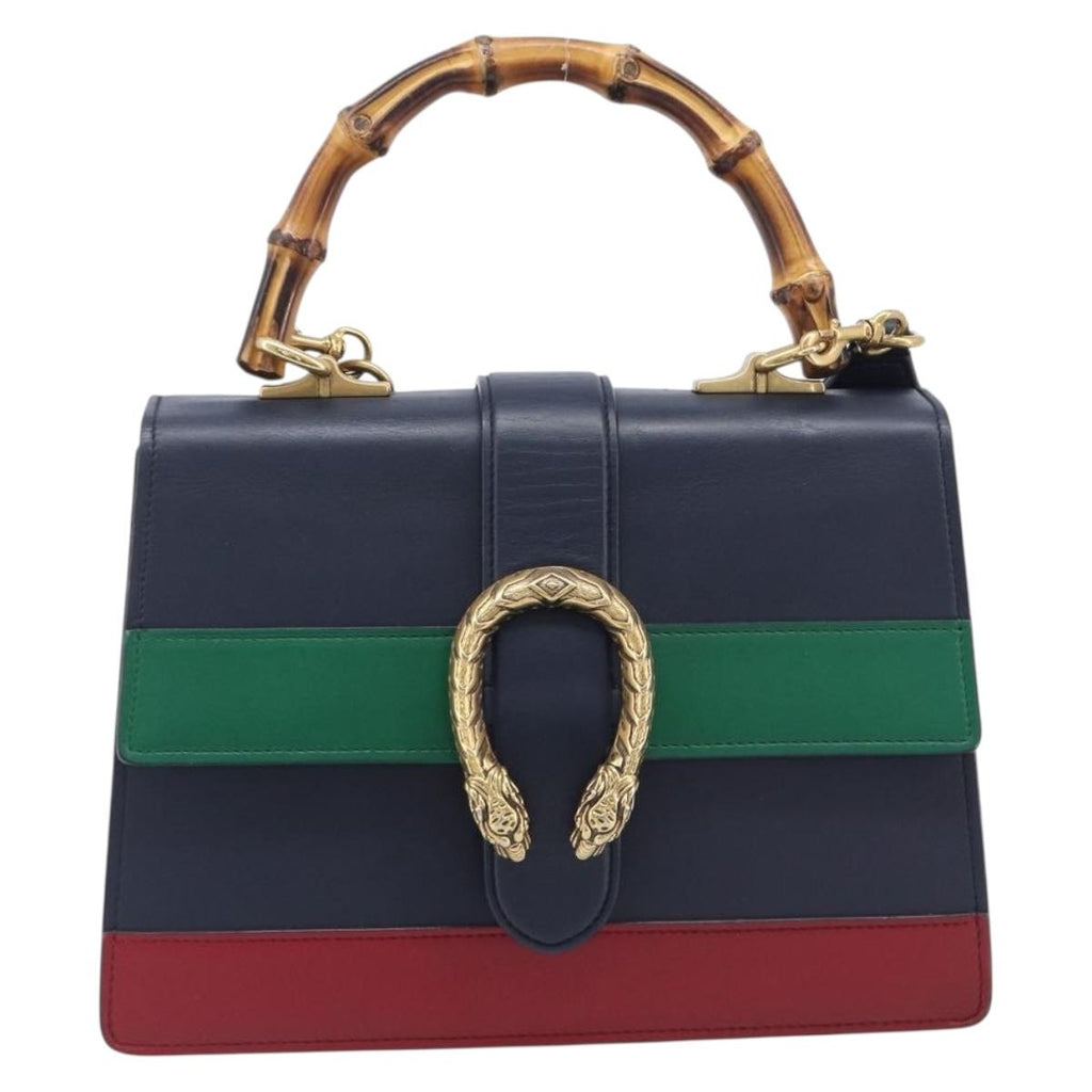 GUCCI Dionysos Bamboo Sherry Line Bag Leather 2way Navy 448075 Auth 208278M