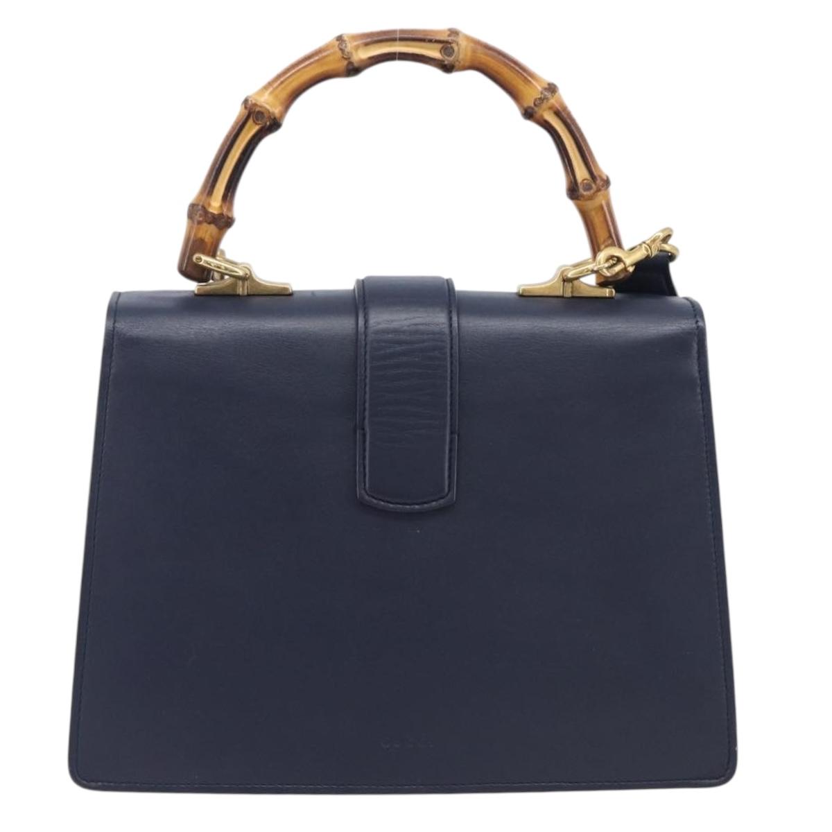 GUCCI Dionysos Bamboo Sherry Line Bag Leather 2way Navy 448075 Auth 208278M