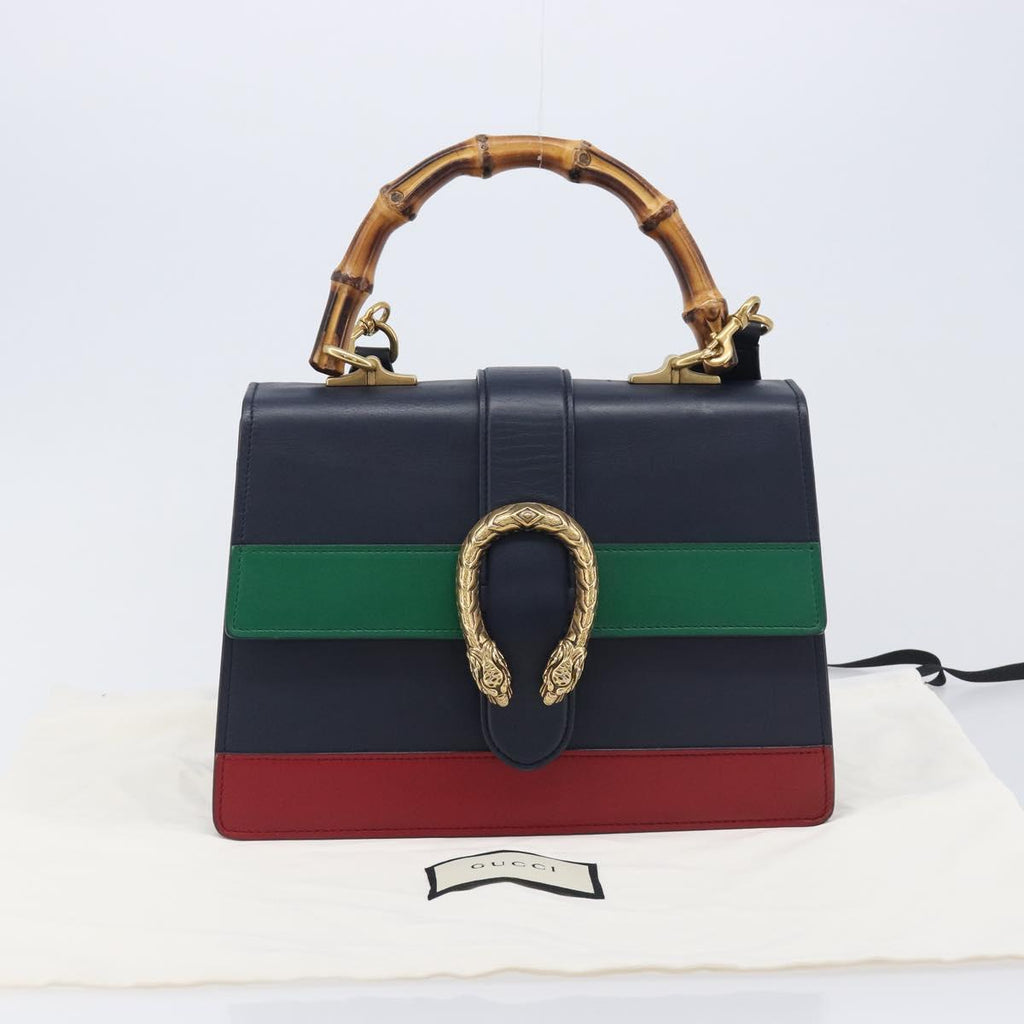 GUCCI Dionysos Bamboo Sherry Line Bag Leather 2way Navy 448075 Auth 208278M