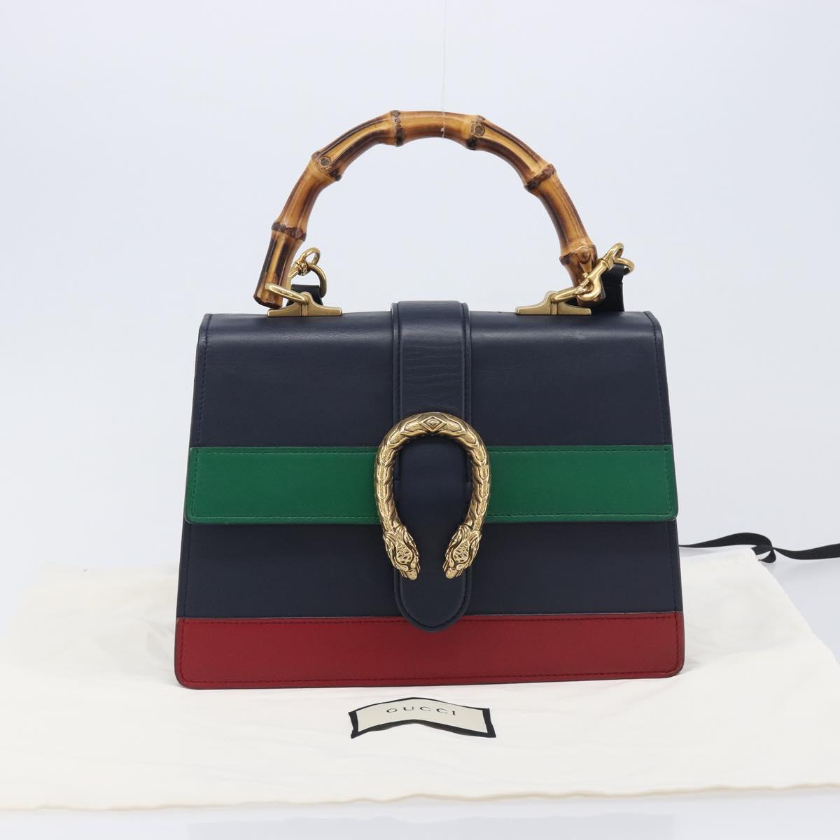 GUCCI Dionysos Bamboo Sherry Line Bag Leather 2way Navy 448075 Auth 208278M
