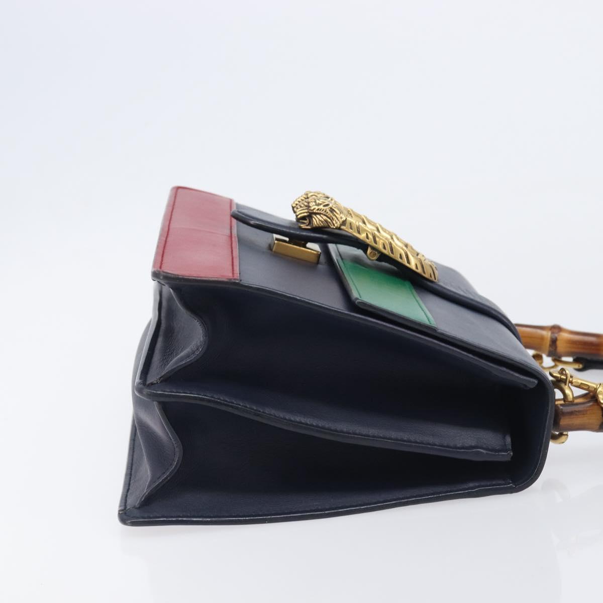 GUCCI Dionysos Bamboo Sherry Line Bag Leather 2way Navy 448075 Auth 208278M