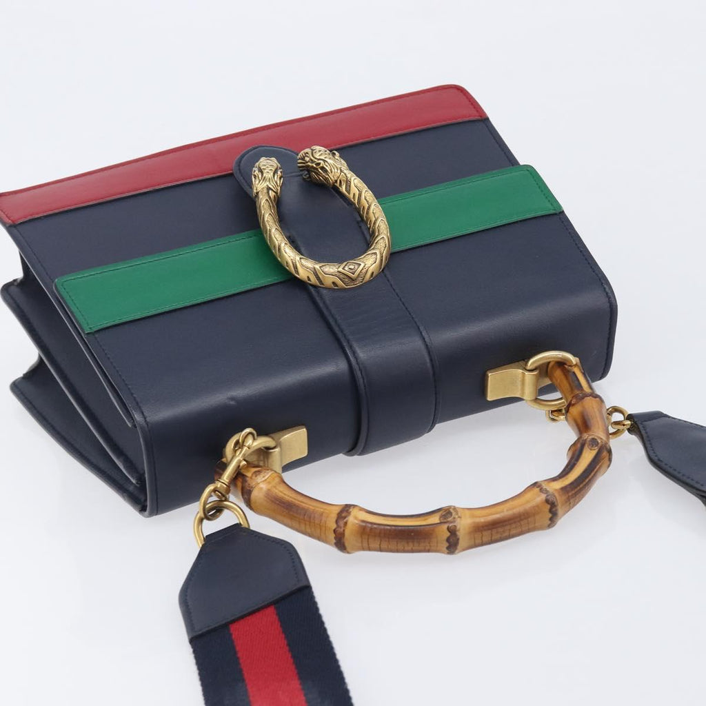 GUCCI Dionysos Bamboo Sherry Line Bag Leather 2way Navy 448075 Auth 208278M