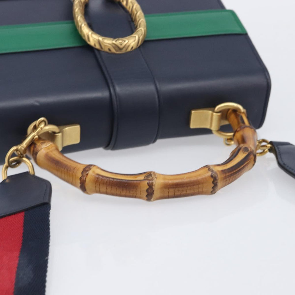 GUCCI Dionysos Bamboo Sherry Line Bag Leather 2way Navy 448075 Auth 208278M