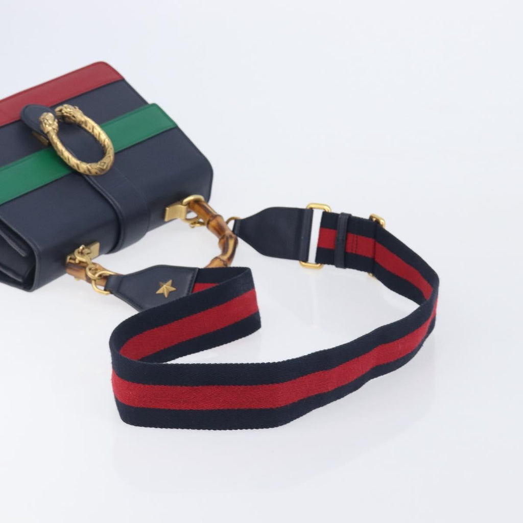 GUCCI Dionysos Bamboo Sherry Line Bag Leather 2way Navy 448075 Auth 208278M