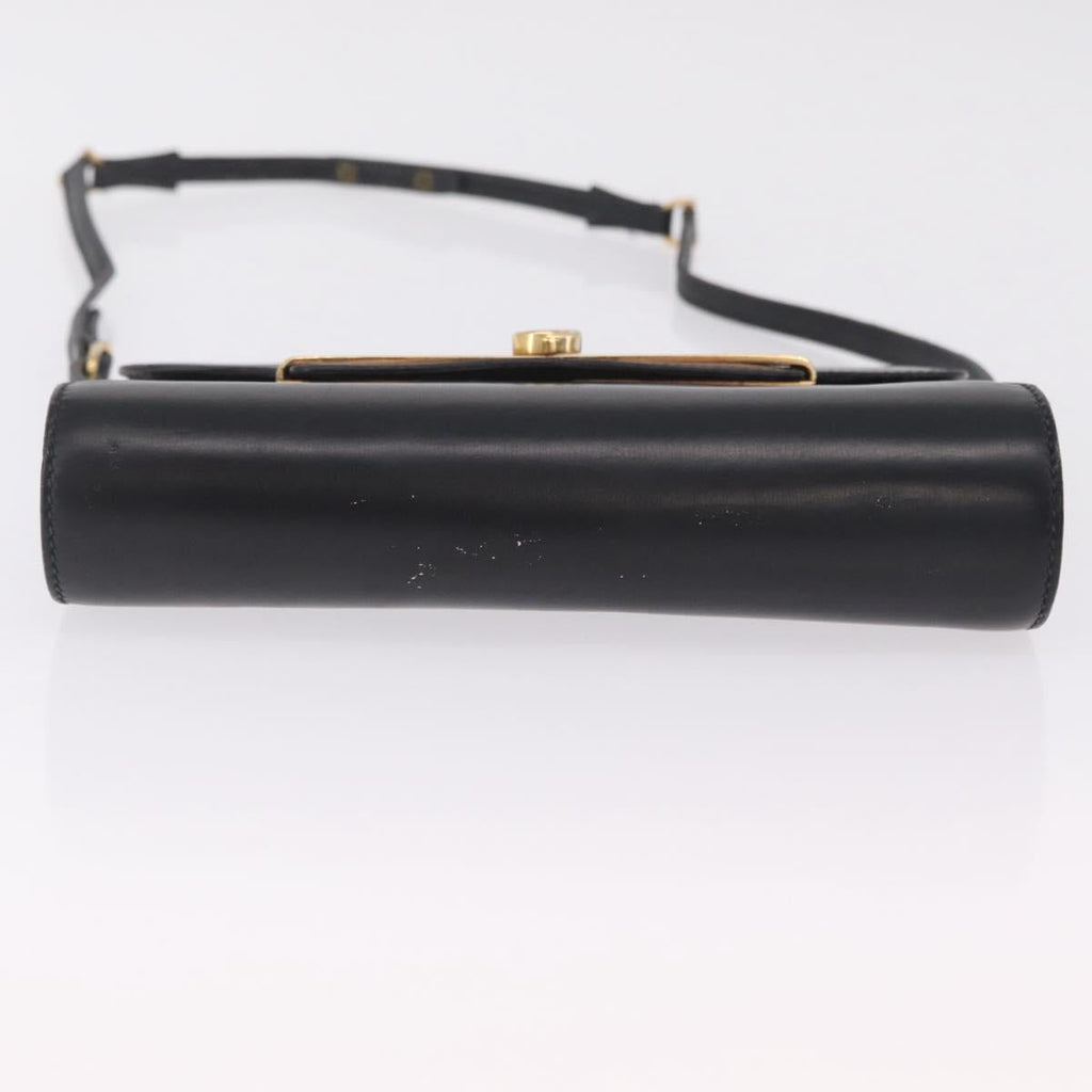 GUCCI Web Sherry Line Shoulder Bag Leather Gold Black Auth 208297