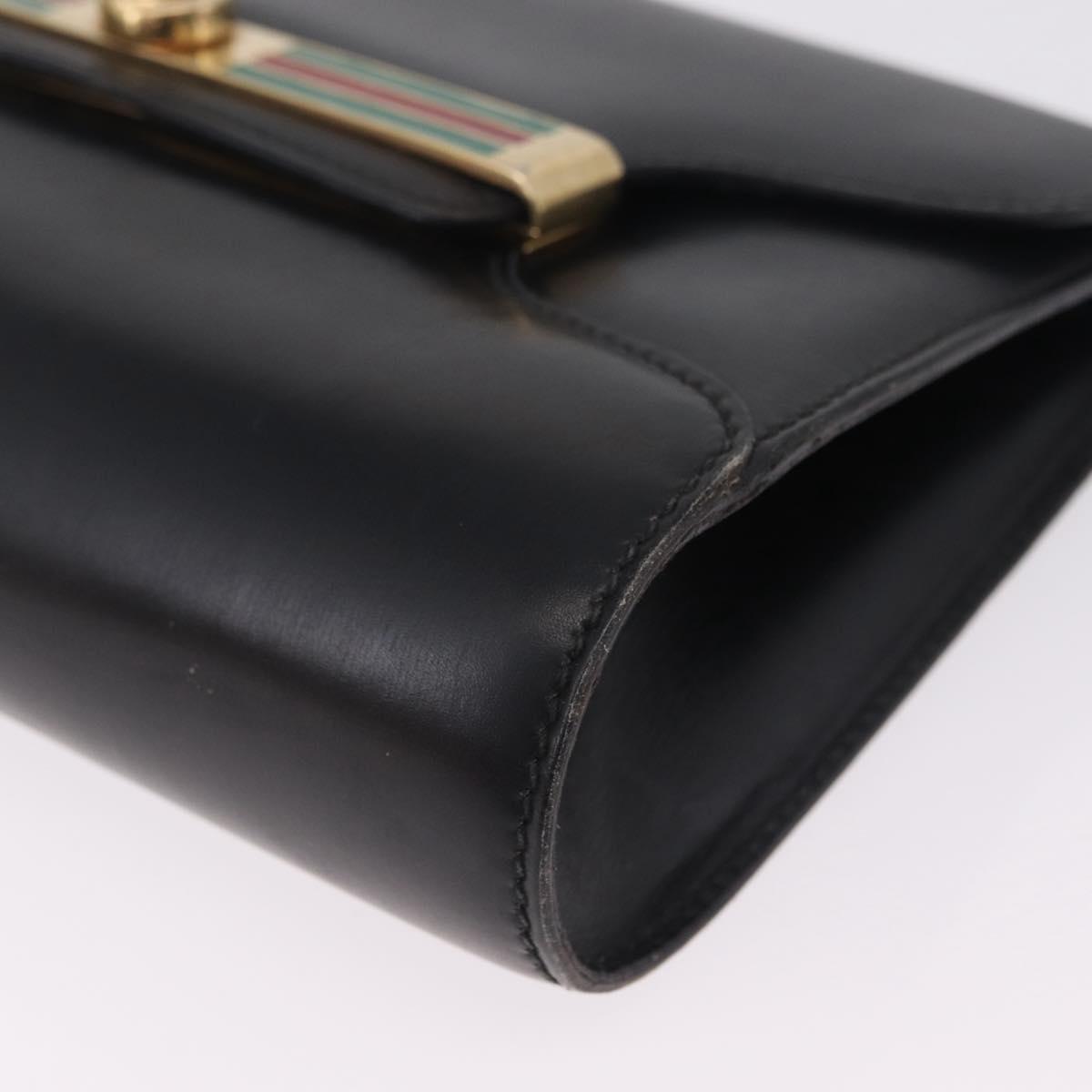 GUCCI Web Sherry Line Shoulder Bag Leather Gold Black Auth 208297