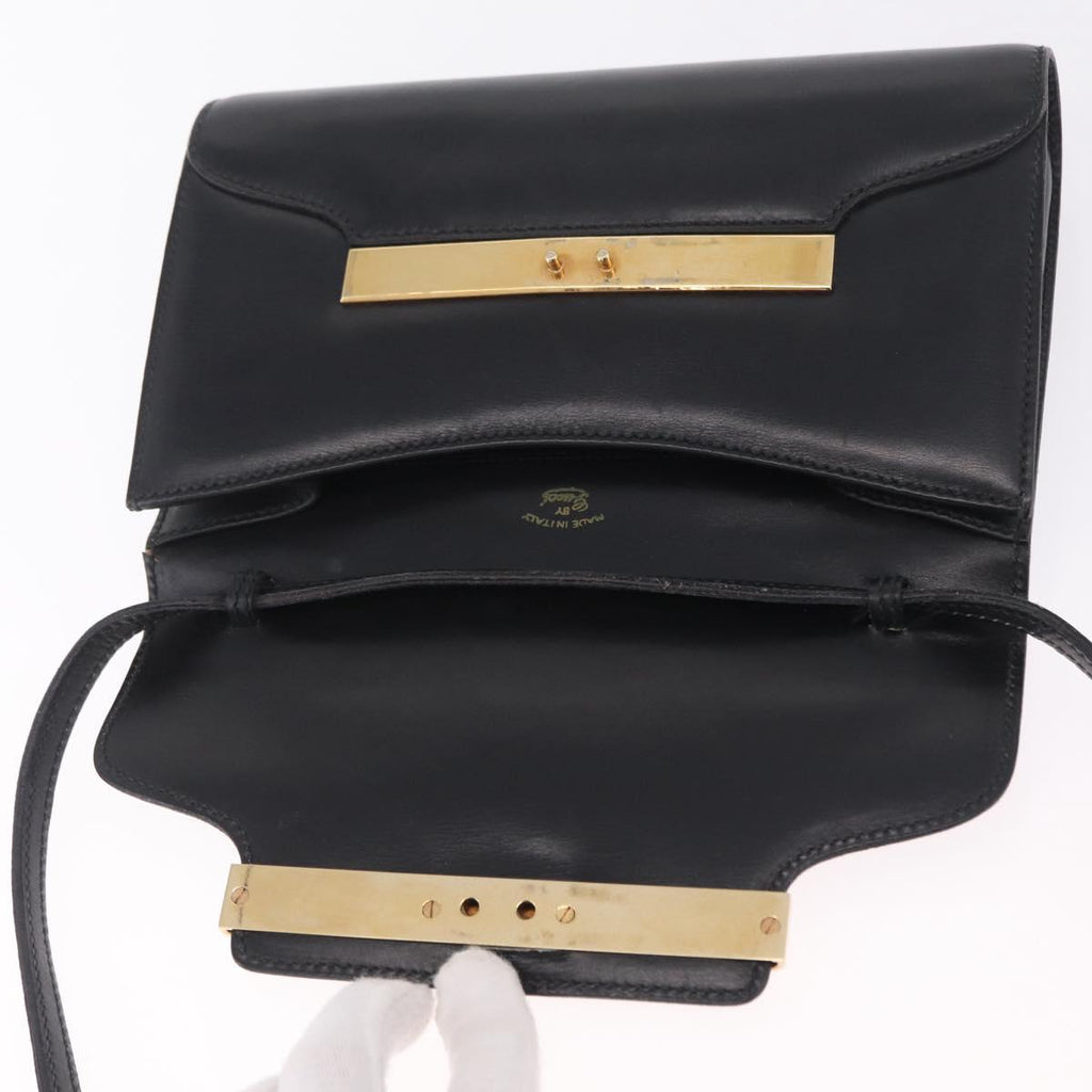 GUCCI Web Sherry Line Shoulder Bag Leather Gold Black Auth 208297