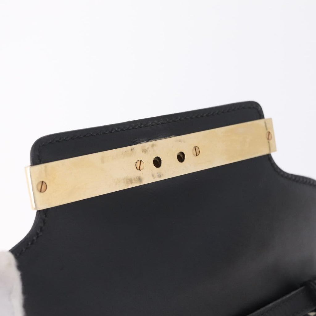 GUCCI Web Sherry Line Shoulder Bag Leather Gold Black Auth 208297